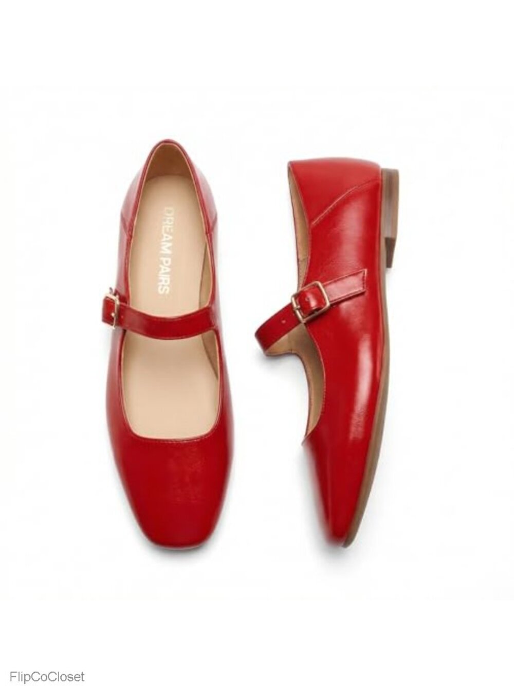 Square Toe Mary Jane Flats Faux Leather Comfort Buckle Career Casual